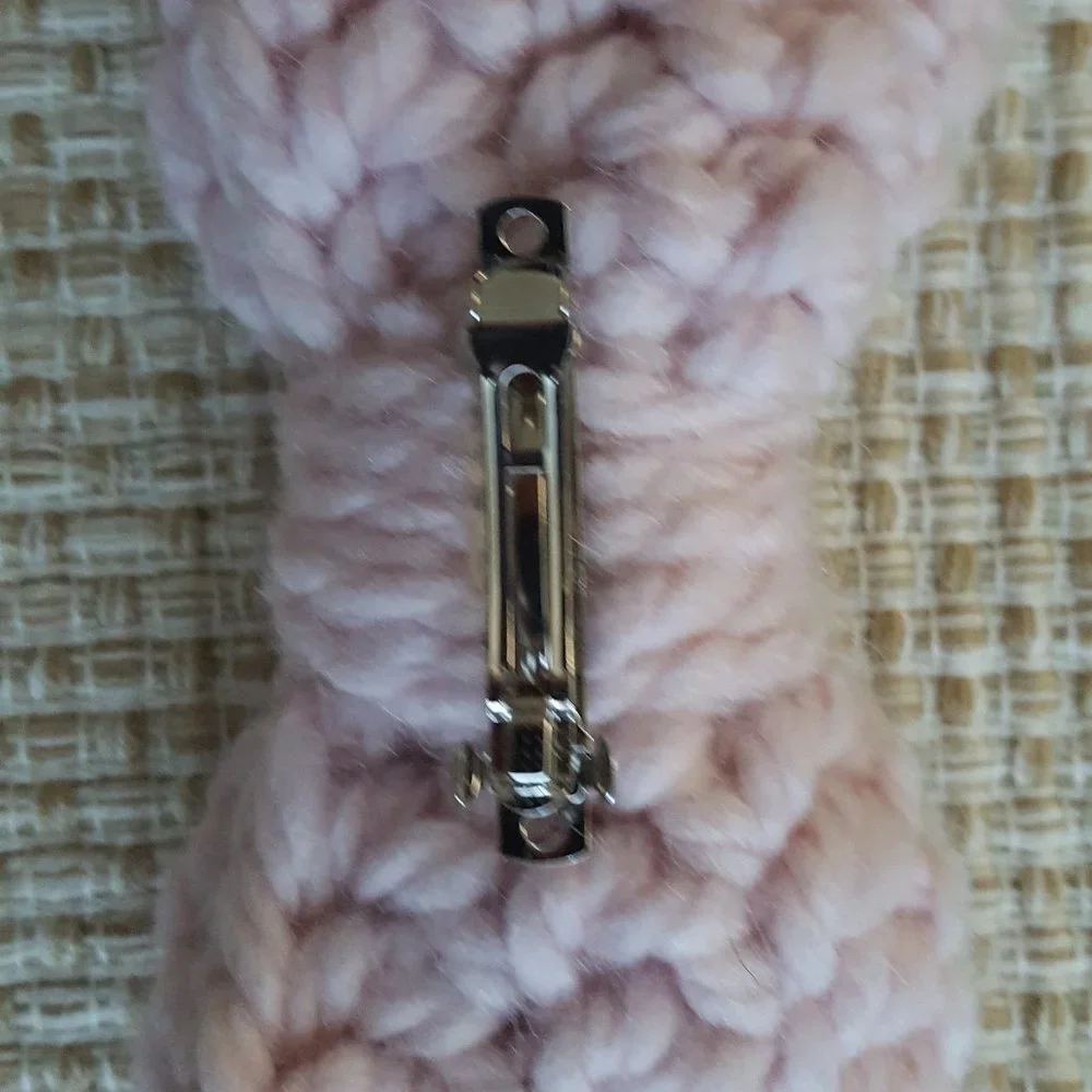 Hand Made Crocheted Bow Barrette HairClip Accessory, Light Pink Large